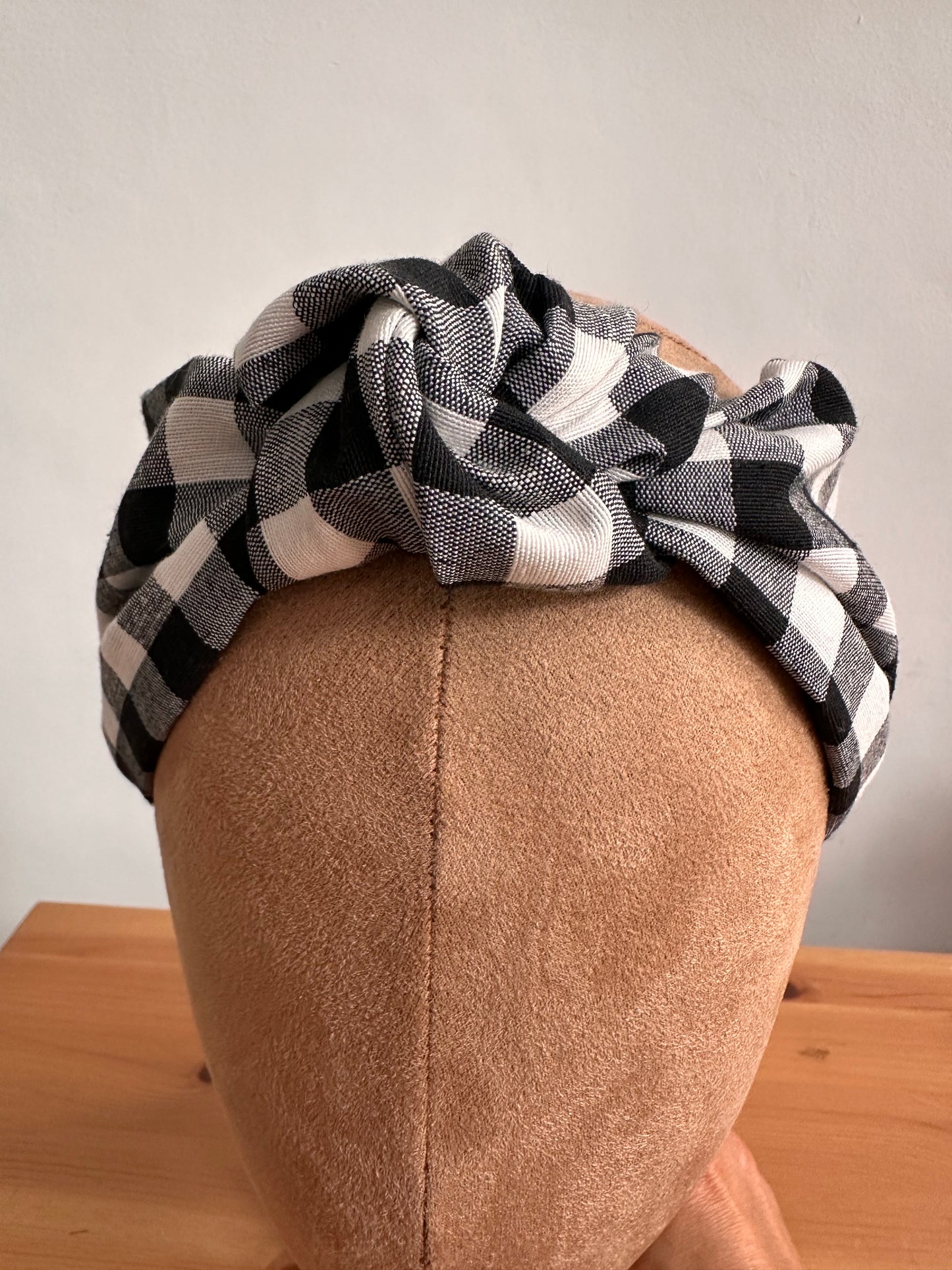 turbante diadema "vichy blanco negro"