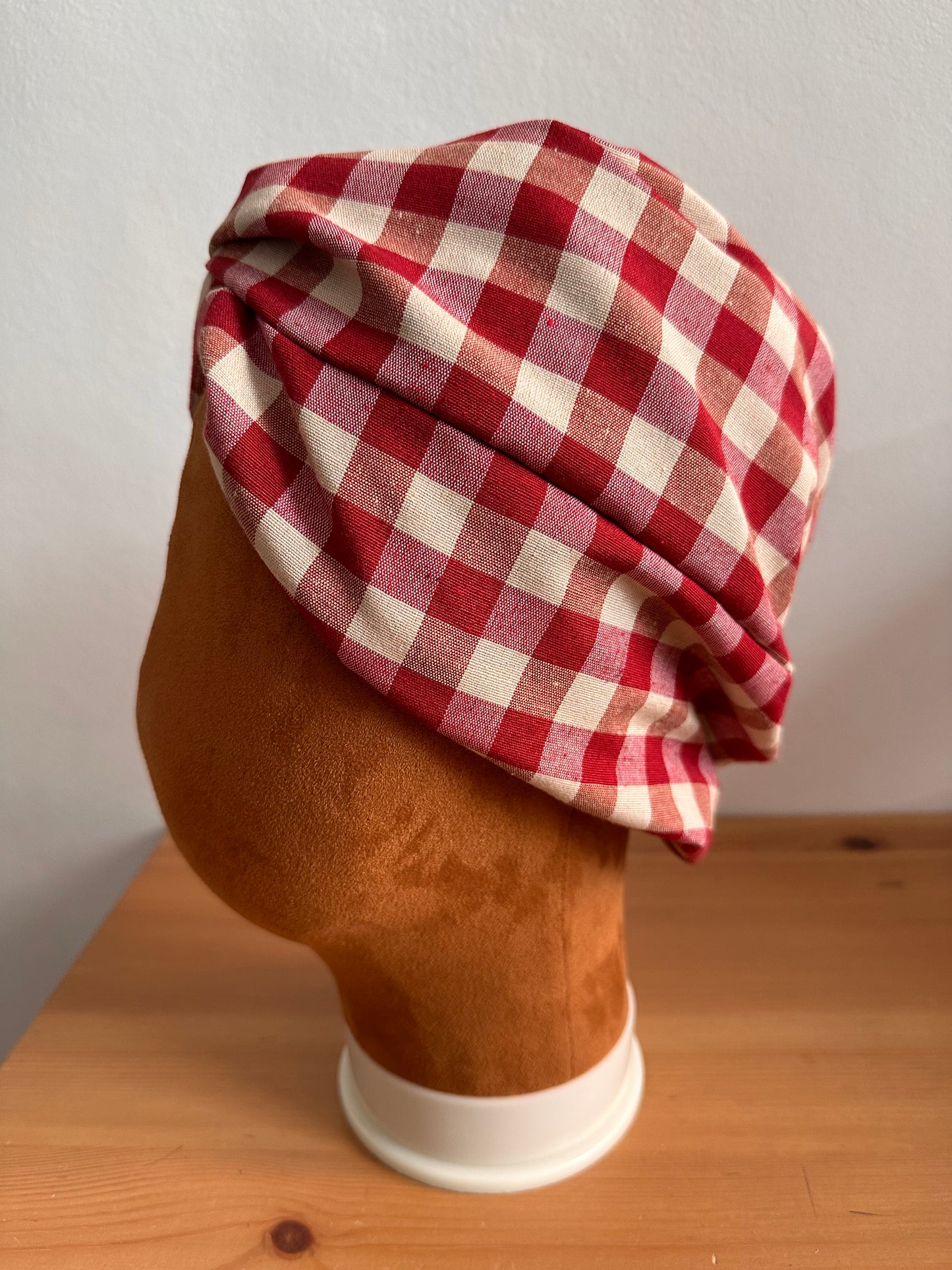 GORRO TURBANTE “VICHY ROJO/CORAL”