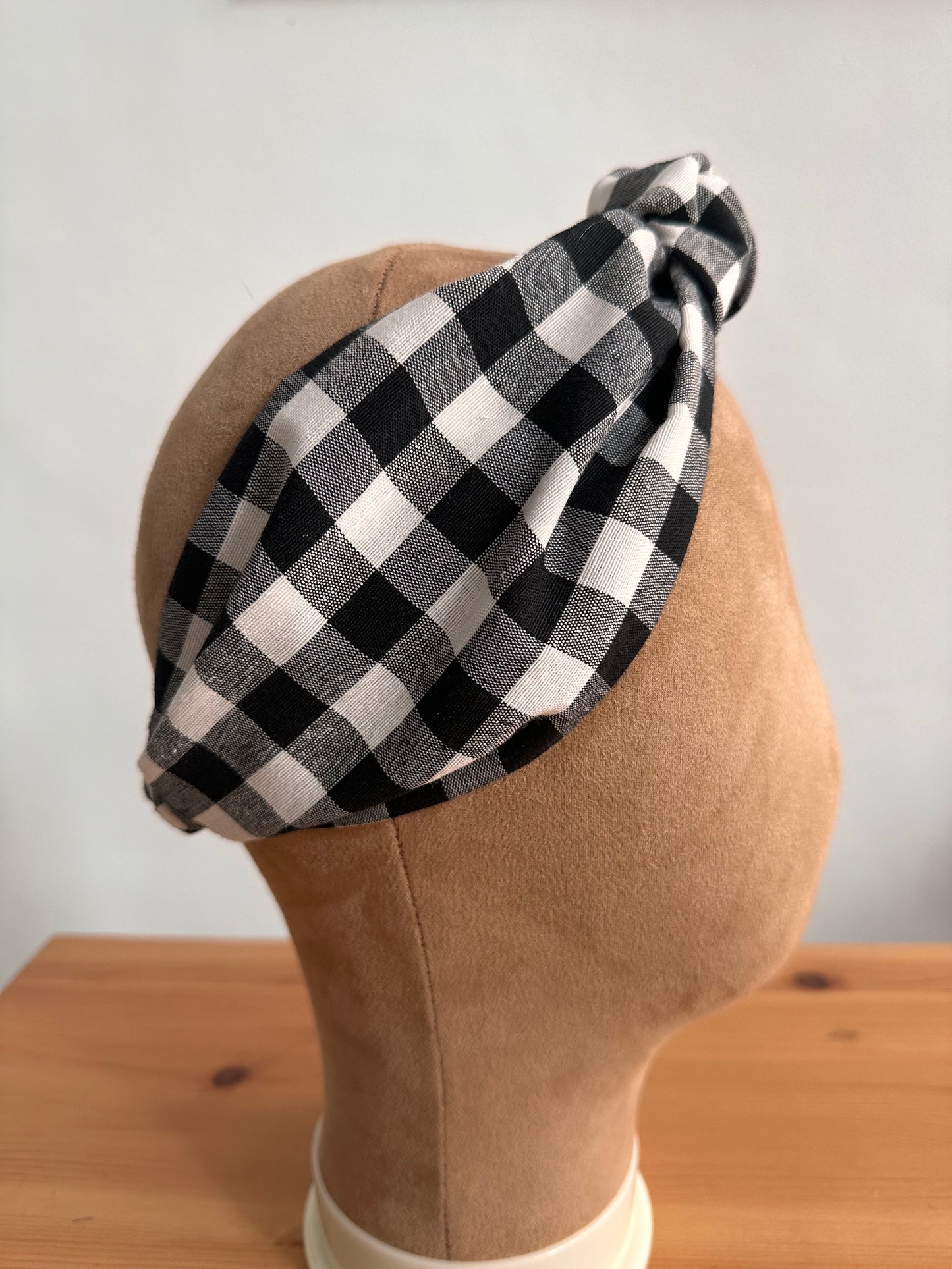 TURBANTE DIADEMA “VICHY BLANCO NEGRO”