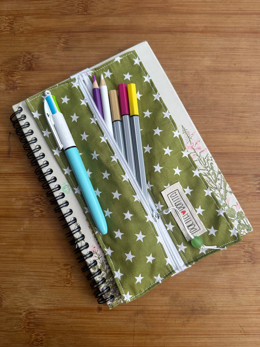 Estuche para libreta “estrellas verde oliva”|polita bonita