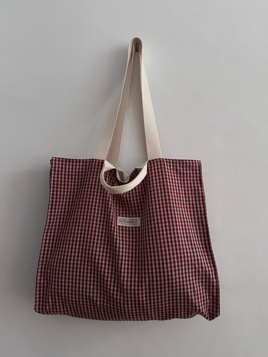 Bolso multiposición Kaixo Mini Vichy Rojo hecho a mano por Polita-Bonita con algodón y estampado clásico
